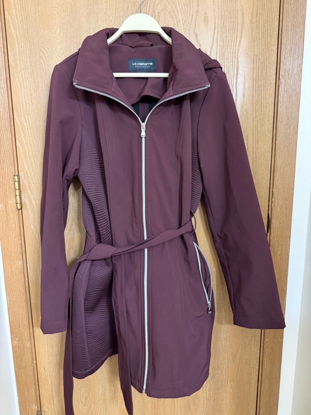 Liz Claiborne Women's Deep Wine Zip-Front Belted Trench Coat